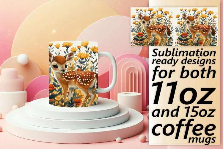Watercolor Deer Mug Wrap for Sublimation
