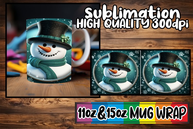 Holiday Snowman Mug Wrap - Cheerful Sublimation