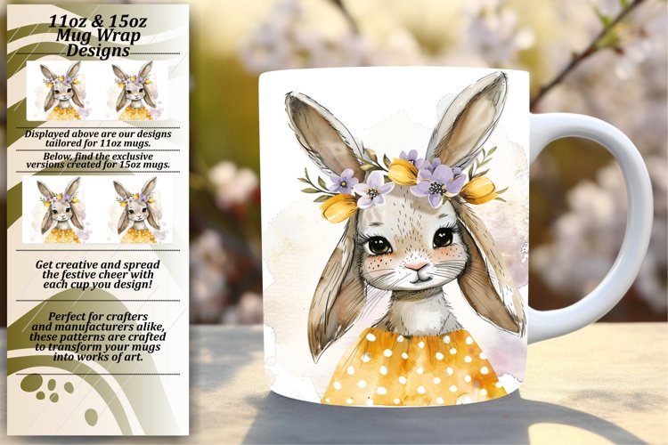 Adorable Bunny with Floral Accents Mug Wrap