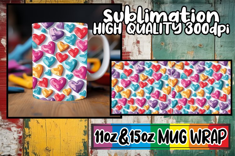 Holiday Mug Wrap with 3D Heart Pattern - Love Theme