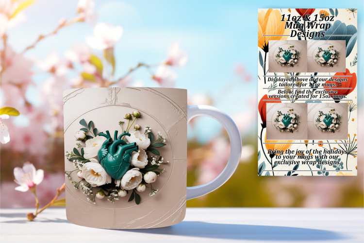 Delightful 15oz Mug Wrap Png Template , 3D Heart