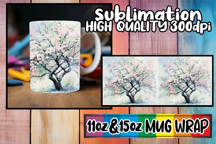 Watercolor Tree Mug Wrap - Sublimation 11oz 15oz