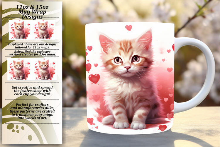 Vivid 15oz Mug Wrap Png Template , Cute Cat