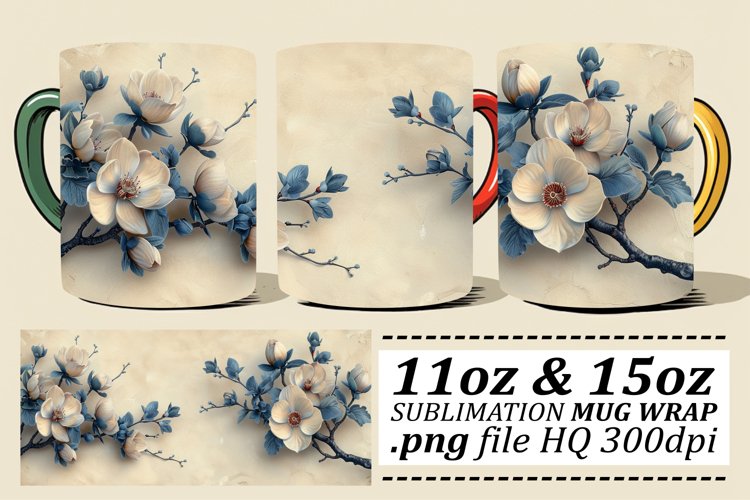 Flower Mug Wrap - Spring Pattern Sublimation 11oz 15oz