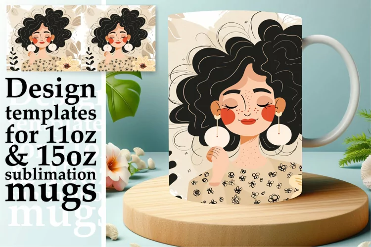 Beauty Portrait Mug Wrap Sublimation with Flowers 11oz/15oz