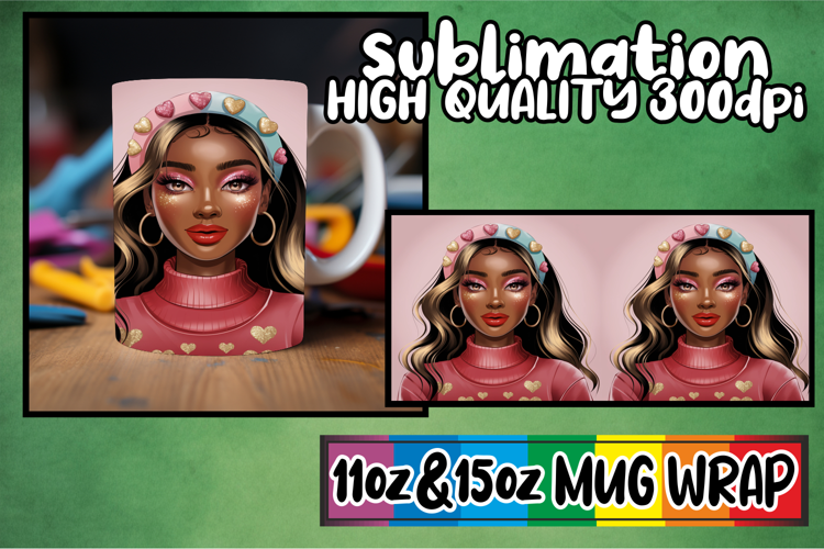 Joyful sips 11oz 15oz sublimation wrap, Afro Girl
