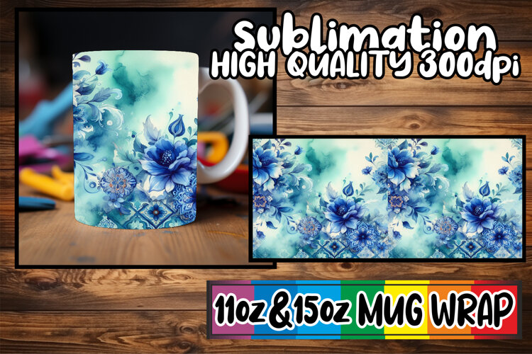 Gentle breezes 11oz 15oz mug wrap, Watercolor Pattern example image 1
