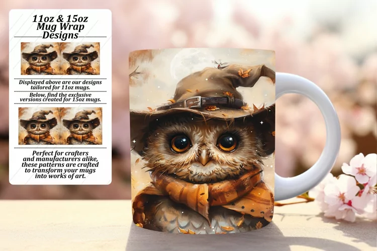 Spring Owl Mug Wrap Sublimation 11oz 15oz Design