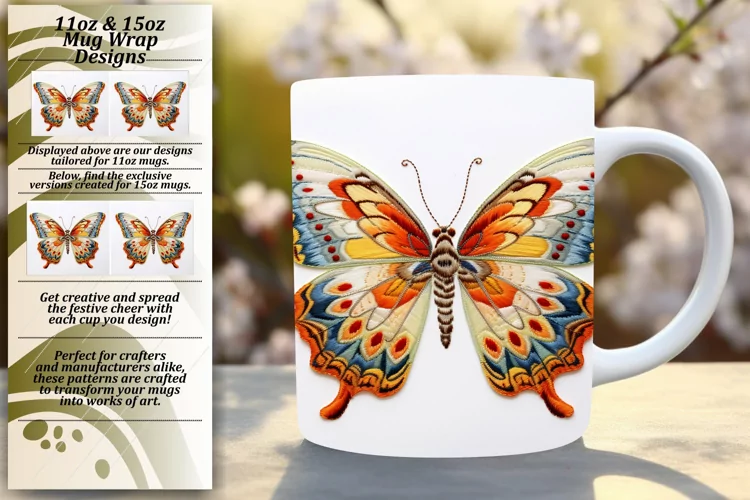 Artistic Butterfly Mug Wrap for 11oz/15oz