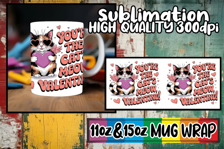Unique memories 11oz 15oz sublimation wrap, Valentines Cat
