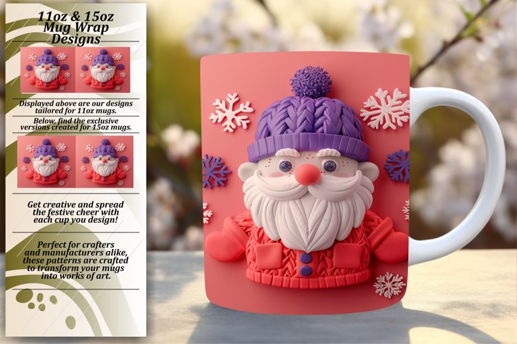 11oz 15oz Mug Wrap Sublimation 3D Santa Claus Holiday