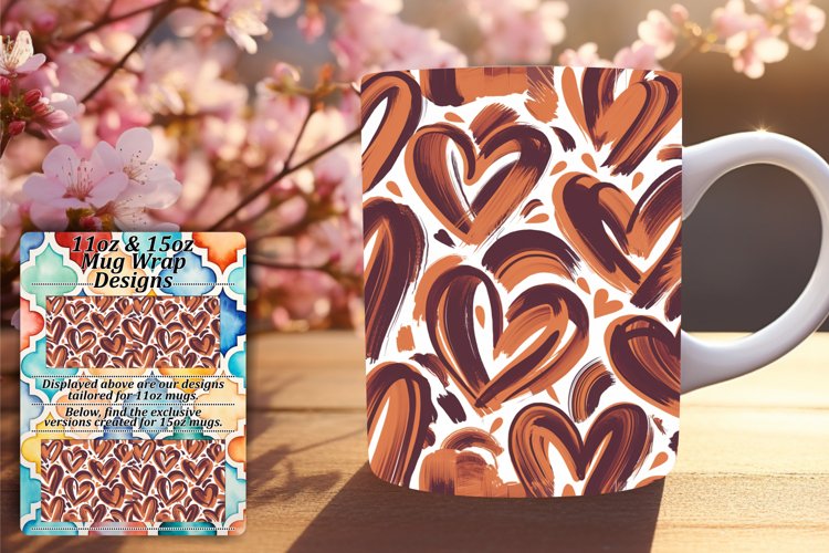 Elegant Heart Mug Wrap Pattern Sublimation 11oz 15oz