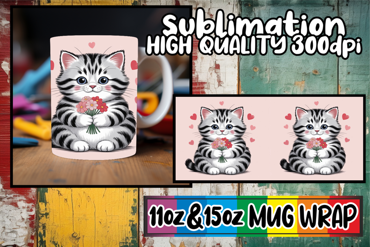 Captivating beauty 11oz 15oz mug wrap, Valentines Cat