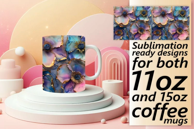 Vibrant Floral Pattern Mug Wrap: 3D Sublimation