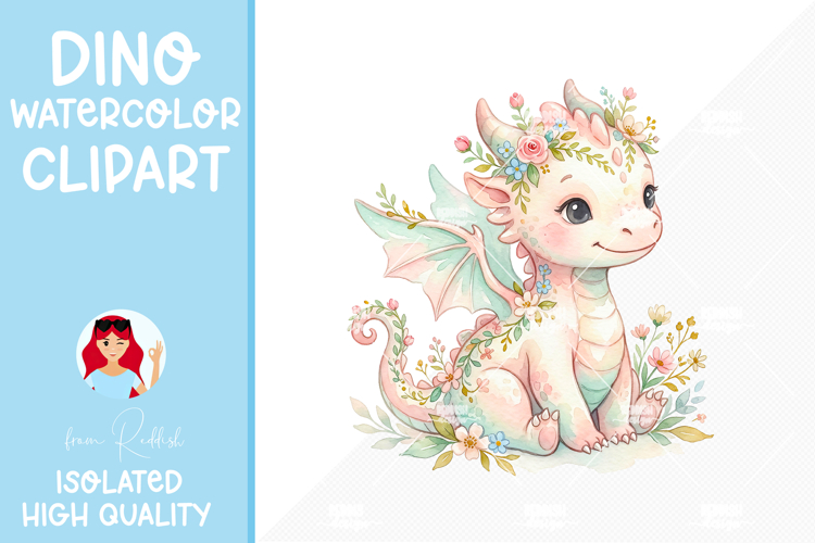 Cute Baby Dragon Watercolor Clipart