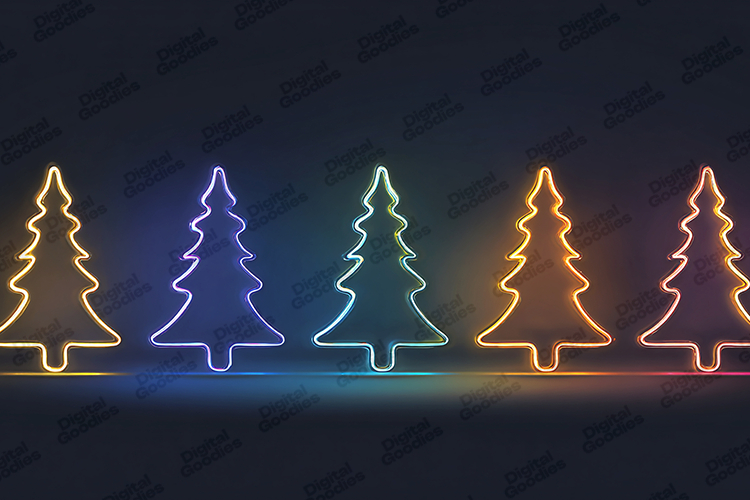 Neon Christmas Tree Lineup Clipart Glow Holiday Decoration