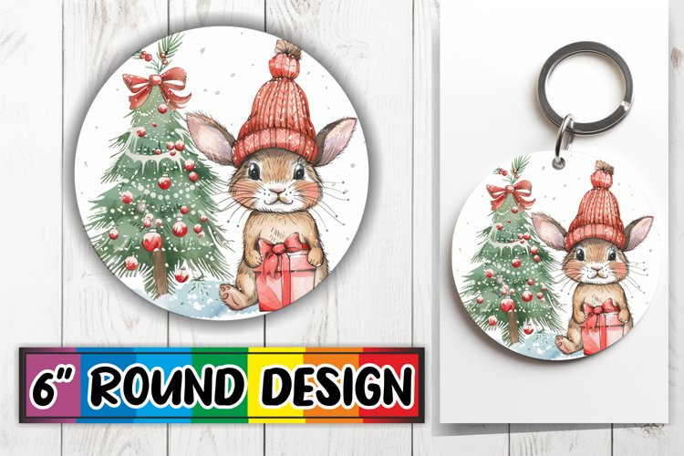 Holiday Watercolor Animals Round Design Sublimation example image 1