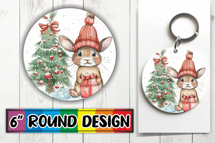 Holiday Watercolor Animals Round Design Sublimation