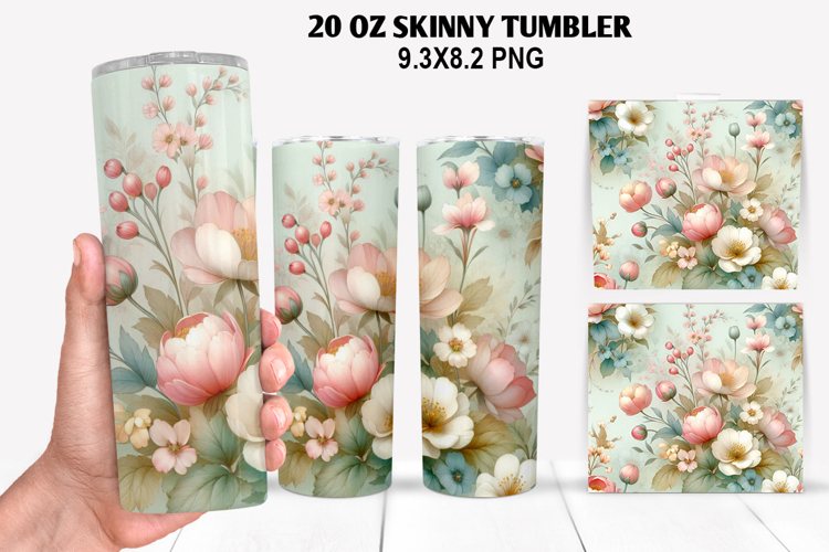 Flower Skinny Tumbler 20oz Wrap Design, Spring Tumbler Wrap