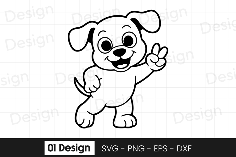 Cute Puppy Waving Cartoon Design SVG PNG