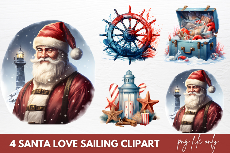Santa Love Sailing Clipart, Christmas Santa Png