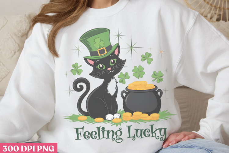 Feeling Lucky PNG, St Patricks Day Cat Sublimation