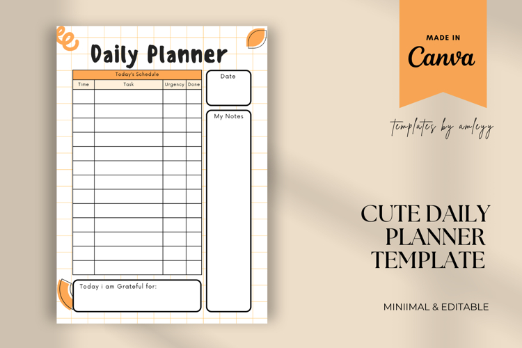 Cute Daily Planner Template Editable Canva PDF, Aesthetic