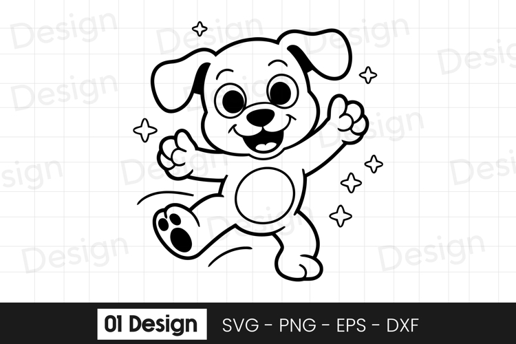Cute Puppy Jumping Cartoon Design SVG PNG