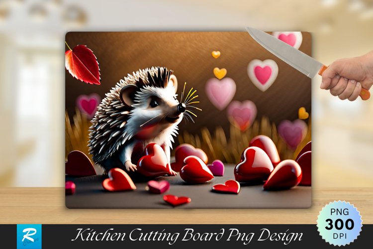 Cute Hedgehog With Hearst Cutting Board Sublimation Design example image 1