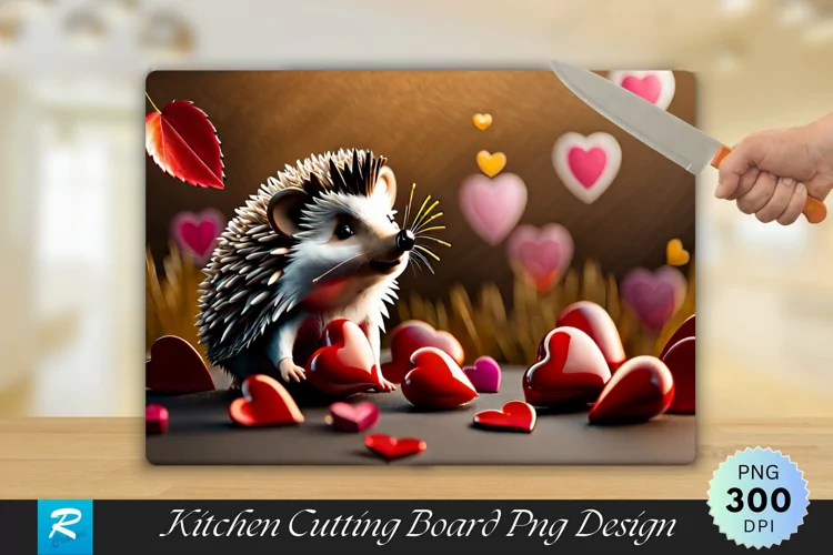 Cute Hedgehog With Hearst Cutting Board Sublimation Design