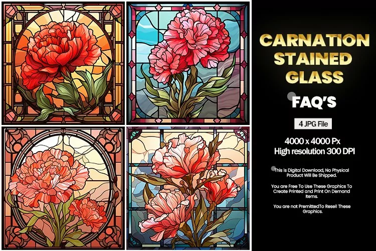 Stained Glass Carnation Square Coaster - 04 Variations