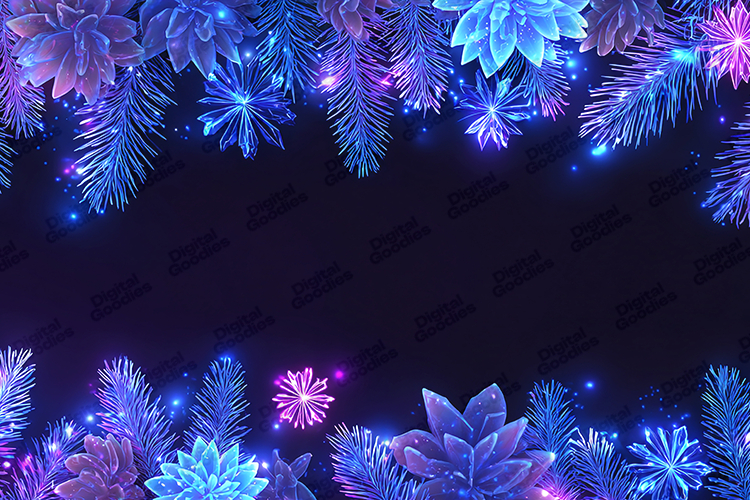 Neon Winter Botanical Frame Background for Craft Designs