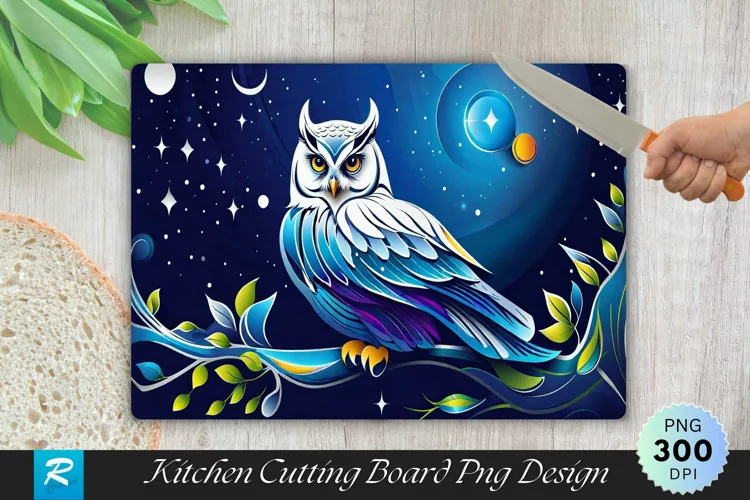 White Owl Cutting Board Sublimation Design