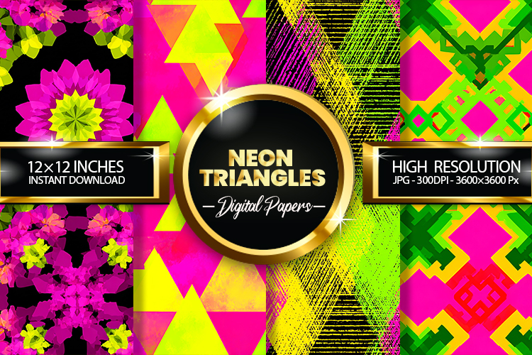 Neon Triangles Digital Papers - 04 variations