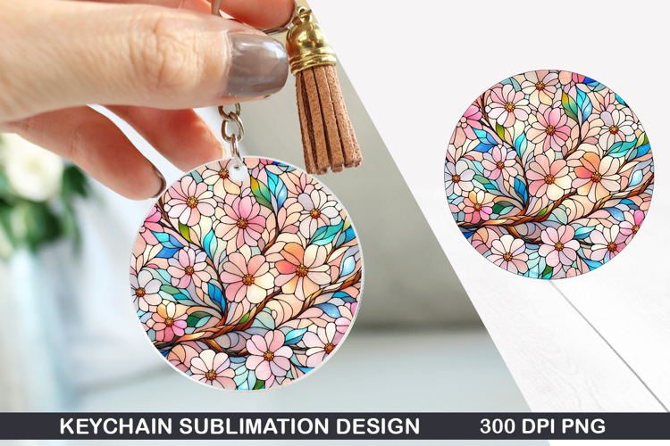 Flower Keychain Sublimation - Spring Keychain PNG Design