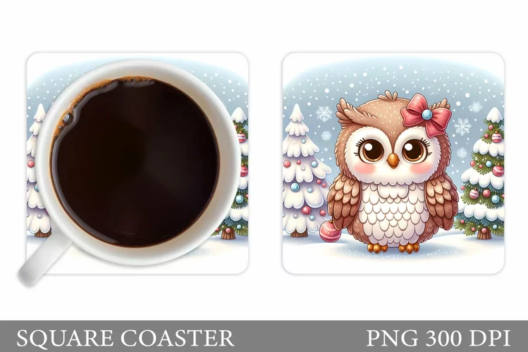 Christmas Owl Coaster Design. Christmas Owl Sublimation