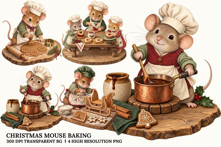 Christmas Mouse Baking PNG, Gingerbread Cookie Sublimation example image 1