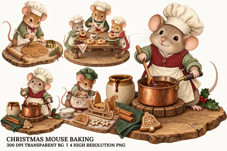 Christmas Mouse Baking PNG, Gingerbread Cookie Sublimation