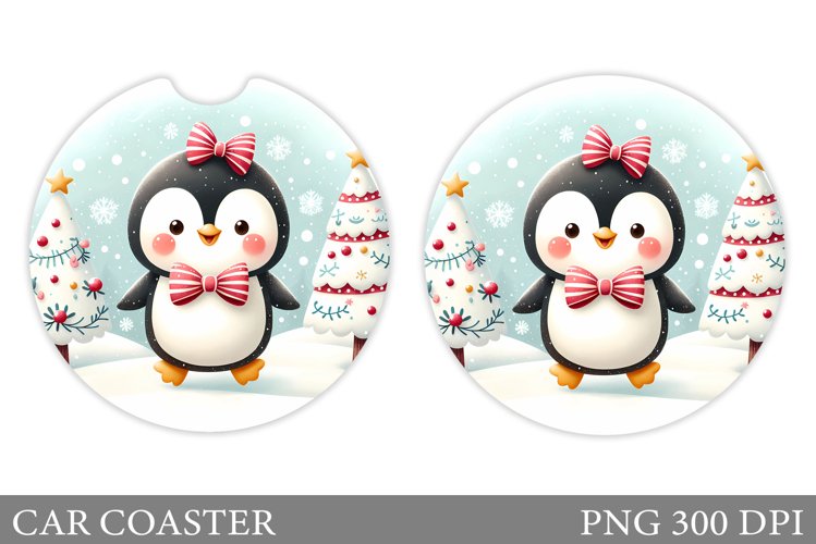 Cute Penguin Car Coaster. Christmas Car Coaster Design