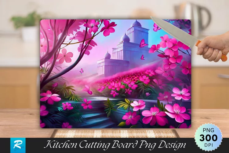 Pink Floral Cutting Board Sublimation Design