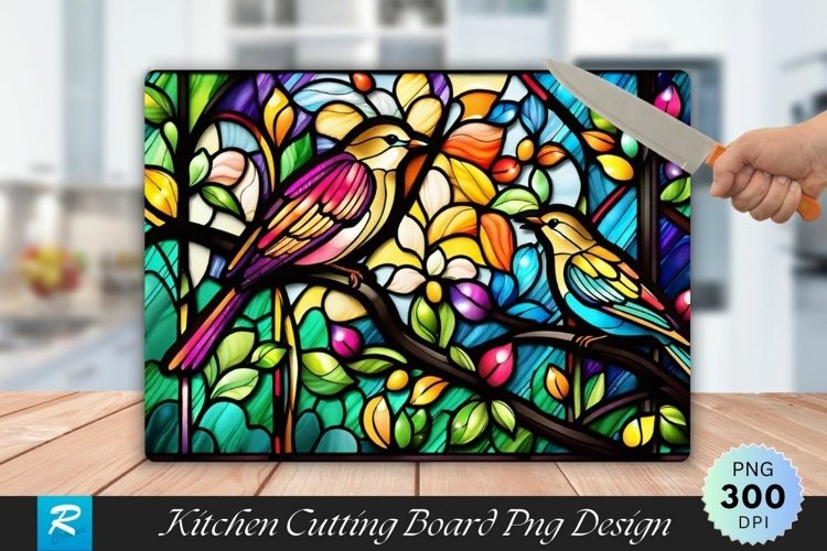 Stained Glass Birds Cutting Board Sublimation Design example image 1