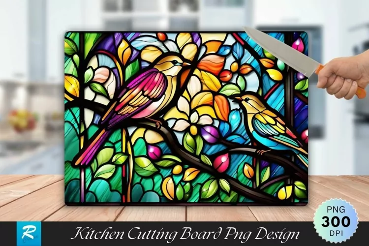 Stained Glass Birds Cutting Board Sublimation Design