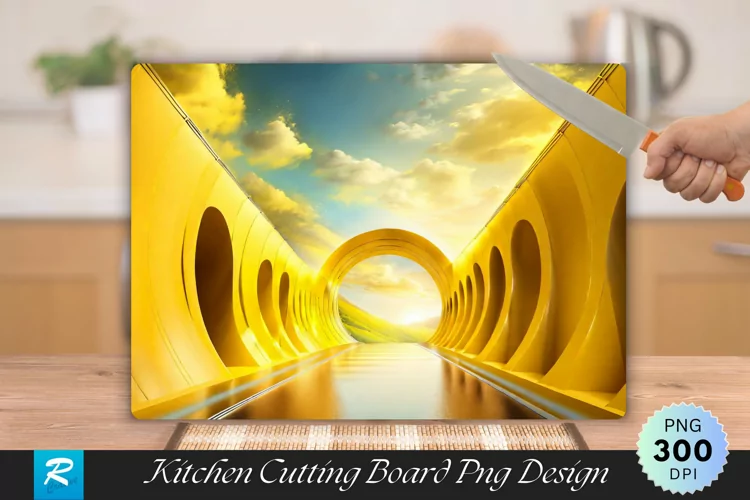 Yellow Tunnel with a Sky Cutting Board Sublimation Design