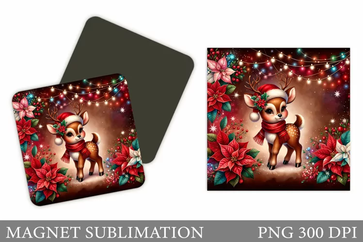 Christmas Deer Magnet Design. Christmas Magnet Sublimation