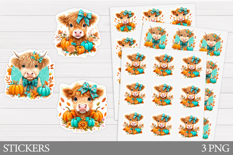 Fall Cow Sticker Design. Fall Sticker Printable