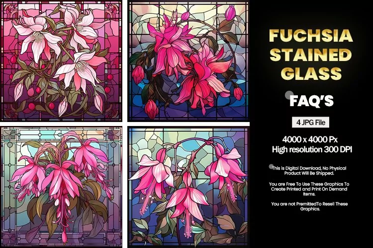 Stained Glass Fuchsia Square Coaster - 04 Variations