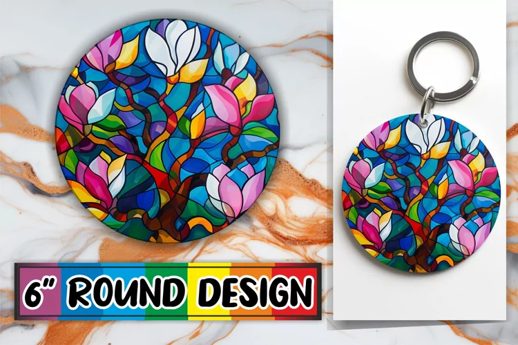 Colorful Tree Round Design Stained Glass Sublimation
