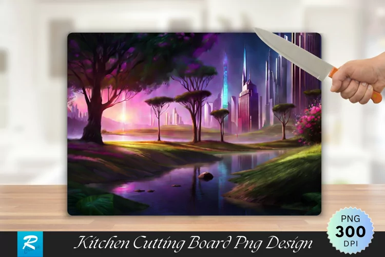 Vibrant Cityscape at Night Cutting Board Sublimation Design