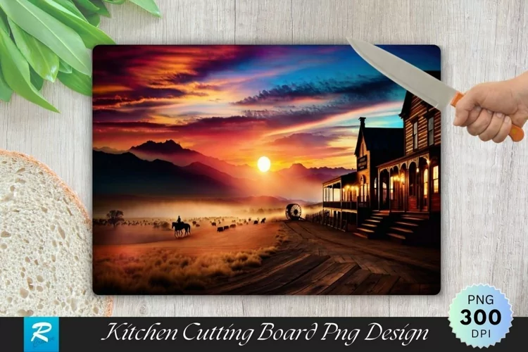 Sunset Scenery Cutting Board Sublimation Design