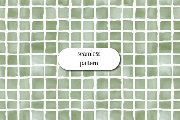 Sage Green Watercolor Grid Seamless Pattern Digital Paper example image 1